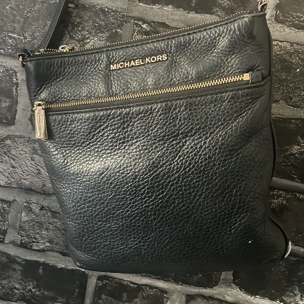 Michael Kors black leather cross body with front zipper